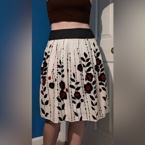 floral red white and black dress